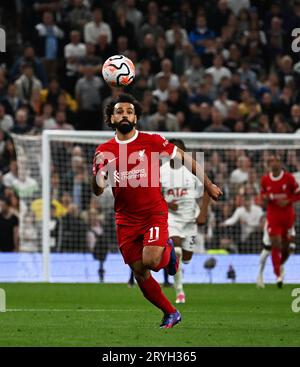 London, UK. 30th Sep, 2023. Mohamed Salah of Liverpool in action. Premier League match, Tottenham Hotspur v Liverpool at the Tottenham Hotspur Stadium in London on Saturday 30th September 2023 . this image may only be used for Editorial purposes. Editorial use only pic by Sandra Mailer/Andrew Orchard sports photography/Alamy Live news Credit: Andrew Orchard sports photography/Alamy Live News Stock Photo