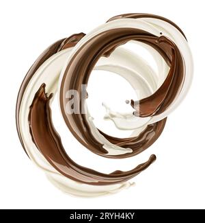 Milk chocolate splash, chocolate with milk cream isolated on white background Stock Photo