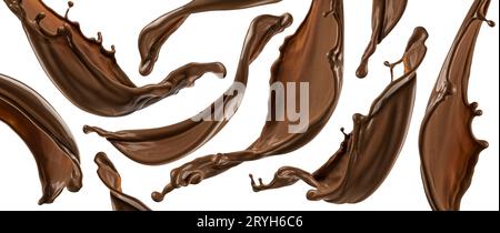 Chocolate splashes isolated on white background Stock Photo