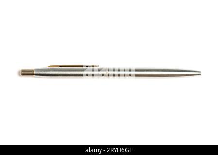 Silver metal pen isolated on white Stock Photo