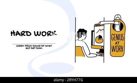 Vector of a man hard working in his office analyzing financial graphs and charts Stock Vector