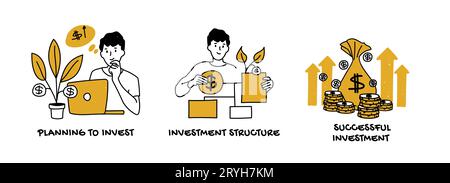 Stock trading, investment, analysis and passive income concept, business illustration set. Stock Vector