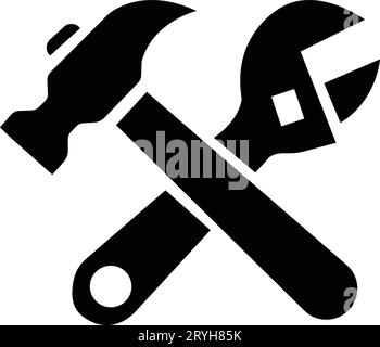 wrench and Hammer tool icon. screw cross wrench Black flat. Repair service symbol Stock Vector