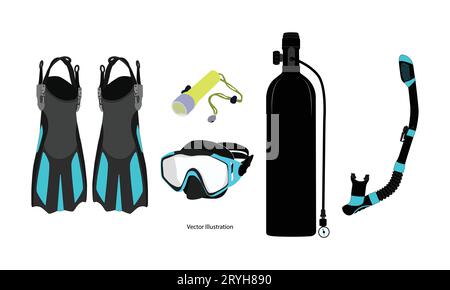Scuba diving Equipment Snorkeling Masks, Scuba Diver Tools of Different Design, Isolated on White Background, Icons, Vector Illustration. Stock Vector