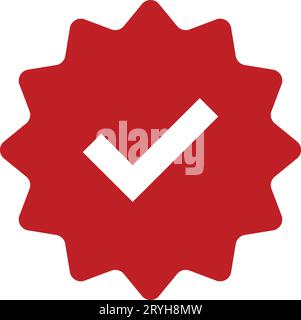 Check mark. Red tick verified badge icon. Approved profile sign. Tick in rounded corners star. Social media official account tick symbol. Top page log Stock Vector