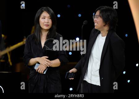 Peng Tzu-Hui und Ping-Wen Wang  bei der Preisverleihung auf dem 71. Internationalen Filmfestival San Sebastian / Festival Internacional de Cine de San Sebastián im Kursaal. San Sebastian, 30.09.2023 Stock Photo