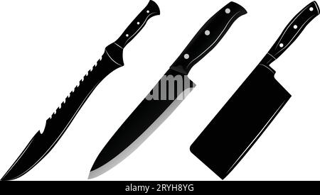 Kitchen knives big size set isolated on white Vector Image