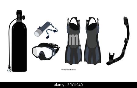 Scuba diving Equipment Snorkeling Masks, Scuba Diver Tools of Different Design, Isolated on White Background, Icons, Vector Illustration. Stock Vector