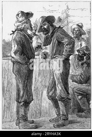 Two men mine for gold in the 1880s, using the shaft mining technique ...