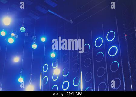 Abstract blue background with lights and bokeh. Stock Photo