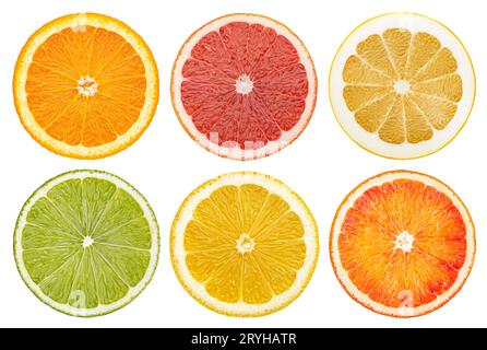 Citrus fruit slices isolated on white background with clipping path Stock Photo