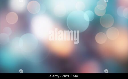 Blurry background of bokeh lights, rainy day soft focus cityscape in teal orange colors Stock Photo