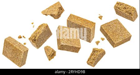 Beef bouillon cubes isolated on white background, broth concentrate Stock Photo