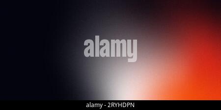 Red orange white illuminated spots on black, grainy color gradient background, noise texture effect, copy space Stock Photo