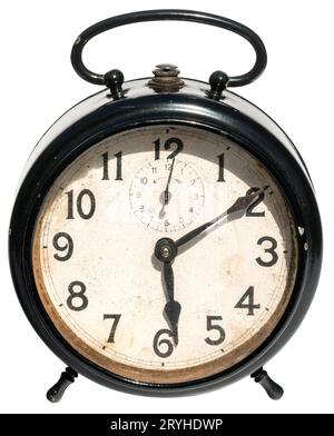 Retro alarm clock isolated background. Black color Stock Photo