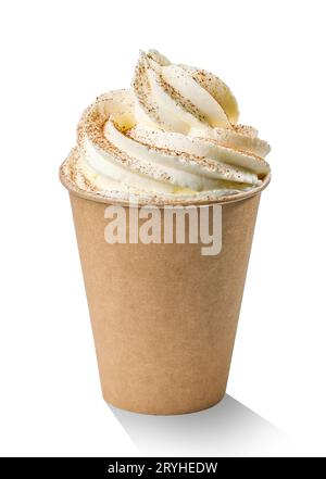 cup of cappuccino coffee decorated with whipped cream isolated on white background Stock Photo
