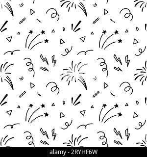 Cute line doodle firework seamless pattern. Vector illustration. Holiday event design. Christmas salute Stock Vector