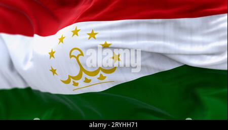 Detail of the Tajikistan national flag waving in the wind Stock Photo