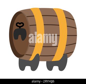 Vector barrel with wine bottle icon. Cask illustration. Cute France symbol clipart element. Alcohol drink keg illustration Stock Vector