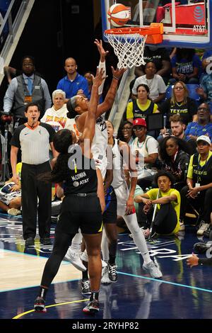 Arlington, USA. 29th Sep, 2023. Arlington, Texas, USA: A'ja Wilson (Vegas) in action during the WNBA playoff game between the Dallas Wings and the Las Vegas Aces played at College Park Center on Friday September 29, 2023. (Photo by Javier Vicencio/Eyepix Group/Sipa USA) Credit: Sipa USA/Alamy Live News Stock Photo