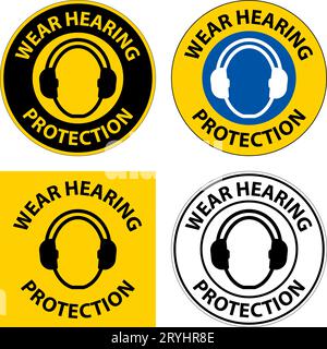 Caution Wear hearing protection on transparent background Stock Vector