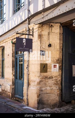 The entrance of Hotel Litteraire Gustave Flaubert, luxury hotel dedicated to the famous French writer, in Rouen city center, France, Normandy Stock Photo