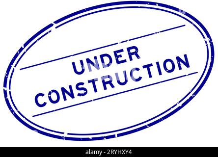 Grunge blue under construction word oval rubber seal stamp on white background Stock Vector