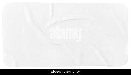 Crumpled paper sheet isolated on white background. Rectangle shape with rounded edges. Template mockup Stock Photo