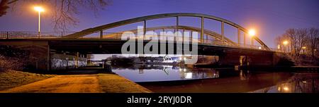 Bridge over the Rhine-Herne Canal at night, Oberhausen, Ruhr area, Germany, Europe Stock Photo