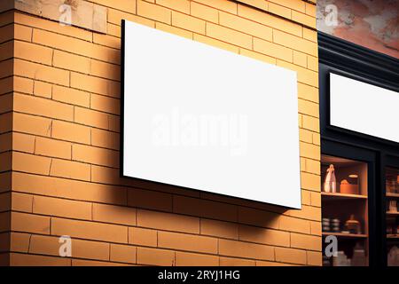 Outdoor store banner signage mockup - signboard for shop, store, restaurant in urban ambient Stock Photo