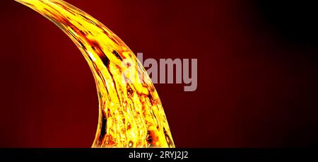 Golden liquid on dark background. Fuel concept. For  projects hot metal, gold, gasoline, diesel, oil, petroleum products Stock Photo