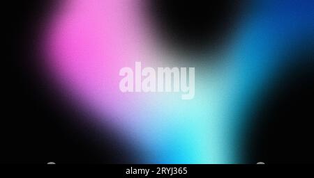 Pink blue abstract gradient on black background, copy space, noise grainy texture effect, wide banner size Stock Photo