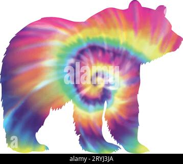 Bear Tie Dye Vector Illustration. Stock Vector