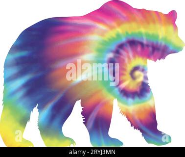 Bear Tie Dye Vector Illustration. Stock Vector