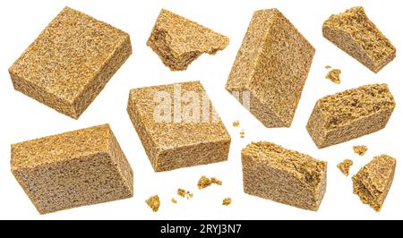 Beef bouillon cubes isolated on white background, broth concentrate Stock Photo