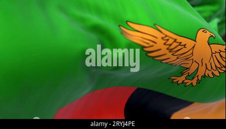 Detail of the Zambia national flag waving Stock Photo