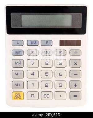 Calculator with blank screen isolated on white background Stock Photo