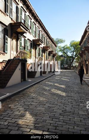 Vertical shot of historic houses in Jumel Terrace District in New York Stock Photo