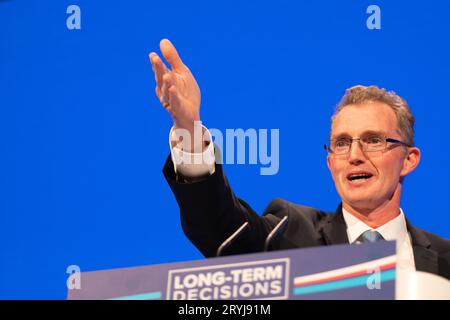 Manchester, UK. 01st Oct, 2023. David TC Davies MP Secretary State of Wales at the Manchester central centre hosting the first day of Tory conference 2023. Manchester UK.Picture: garyroberts/worldwidefeatures.com Credit: GaryRobertsphotography/Alamy Live News Stock Photo