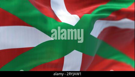 Detail of the Basque Country flag waving in the wind Stock Photo