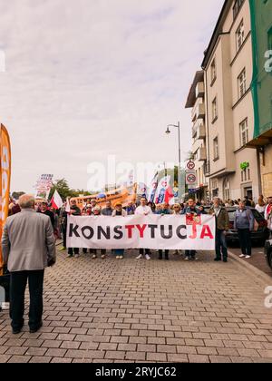 Krakow, Poland - October, 01 2023: Lots of people gather on a political march before parliamentary elections in whole Poland on 15th Oct 2023 Stock Photo