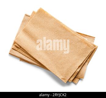 Brown Rectangle Napkins Cut Out on White. Stock Photo