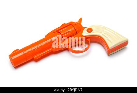 Orange Toy Pistol Cut Out on White. Stock Photo