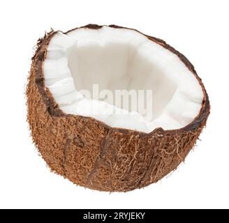 Coconut half isolated on white background, full depth of field Stock Photo