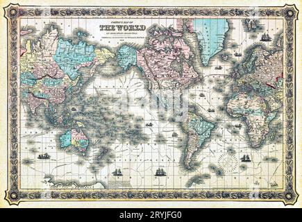 Colton's Map of the World on Mercator's Projection (1858) by J.H. Colton Co. Stock Photo