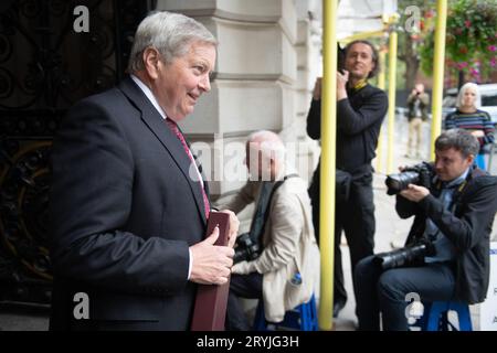 London, UK. 12 Sep 2023. Lord True, Nicholas True - Leader of the House of Lords, Lord Privy Seal arrives for a cabinet meeting in Downing Street. Cre Stock Photo