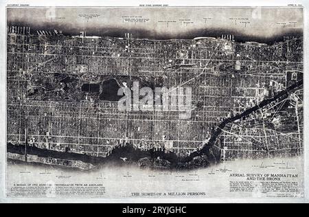 New York City, photographed from two miles up in the air (1922) from The Lionel Pincus and Princess Firyal Map Division. Stock Photo