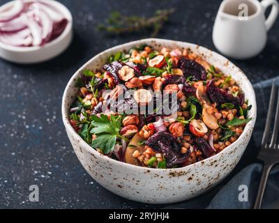 Warm buckwheat and beetroot salad Stock Photo