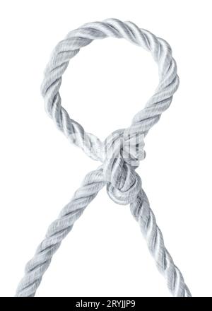 White elastic rope with a loop on a white background. Rope Stock Photo