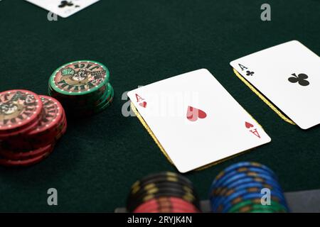 Pocket aces in Texas hold'em poker Stock Photo